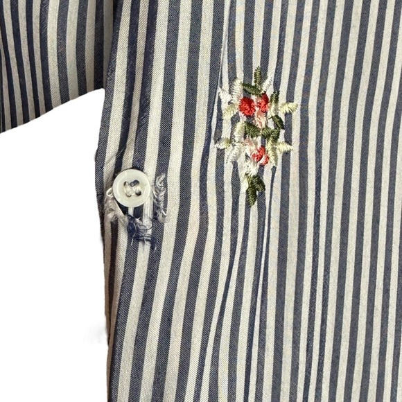 Zara Striped Flowing Embroidered Floral Blouse Blue White Women’s Small - Picture 9 of 12